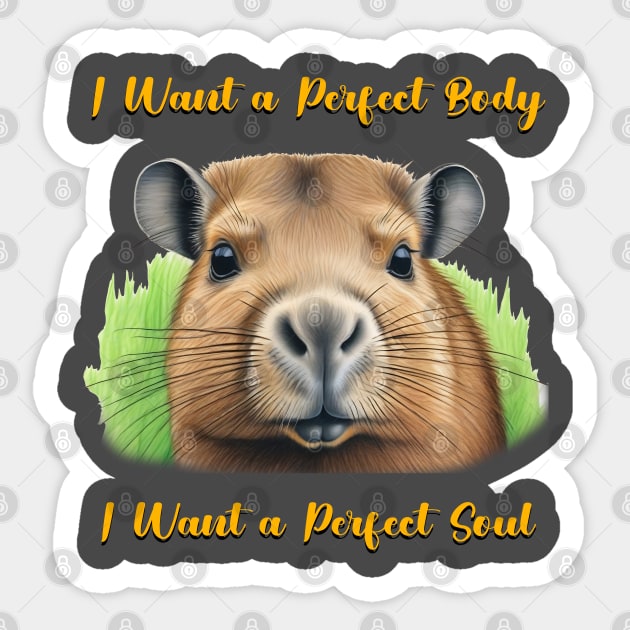 Capybara i want a perfect body i want a perfect soul Shirt, Funny Capybara Meme T-Shirt Sticker by JonHale